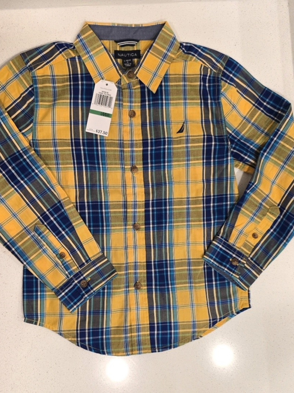 Nautica Boys Yellow Size 6 and Blue Plaid Button-Down Shirt